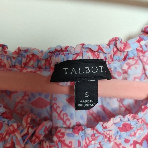 Talbots Geometric Print V Neck Tie Neck Quarter Sleeve Blouse Size Small - Picture 8 of 9
